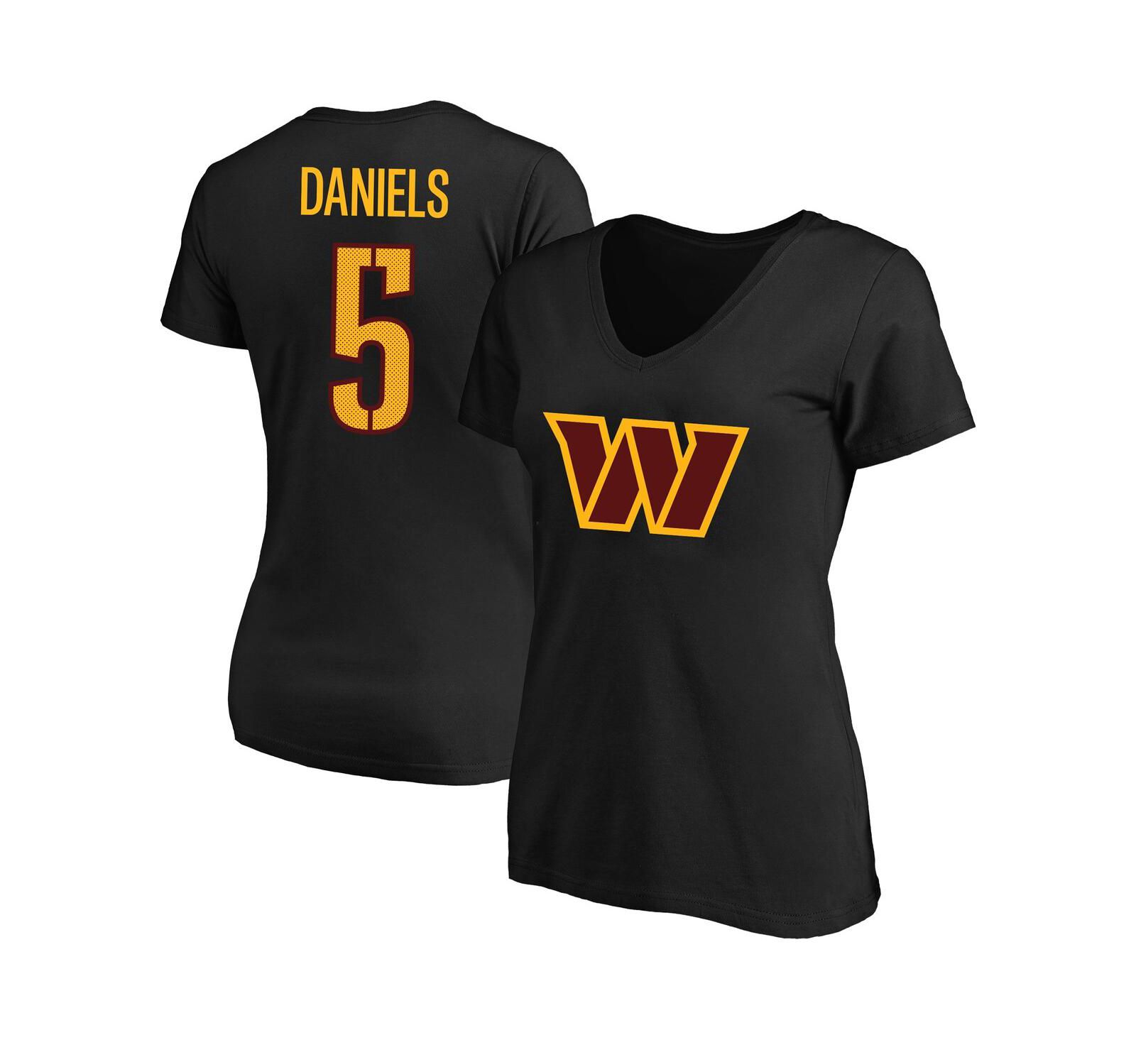 Женская футболка Fanatics Jayden Daniels Washington Commanders Plus Size с V-образным вырезом