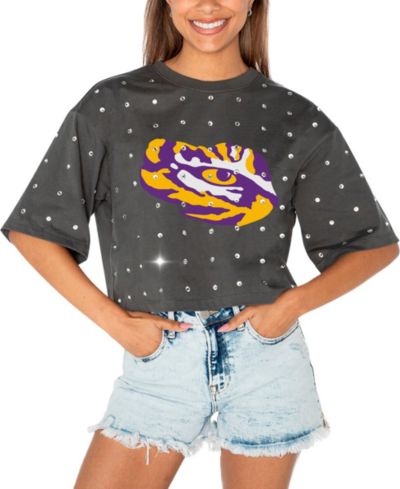 Gameday Couture Women's Gray LSU Tigers Go Time Rhinestone Crop T-Shirt