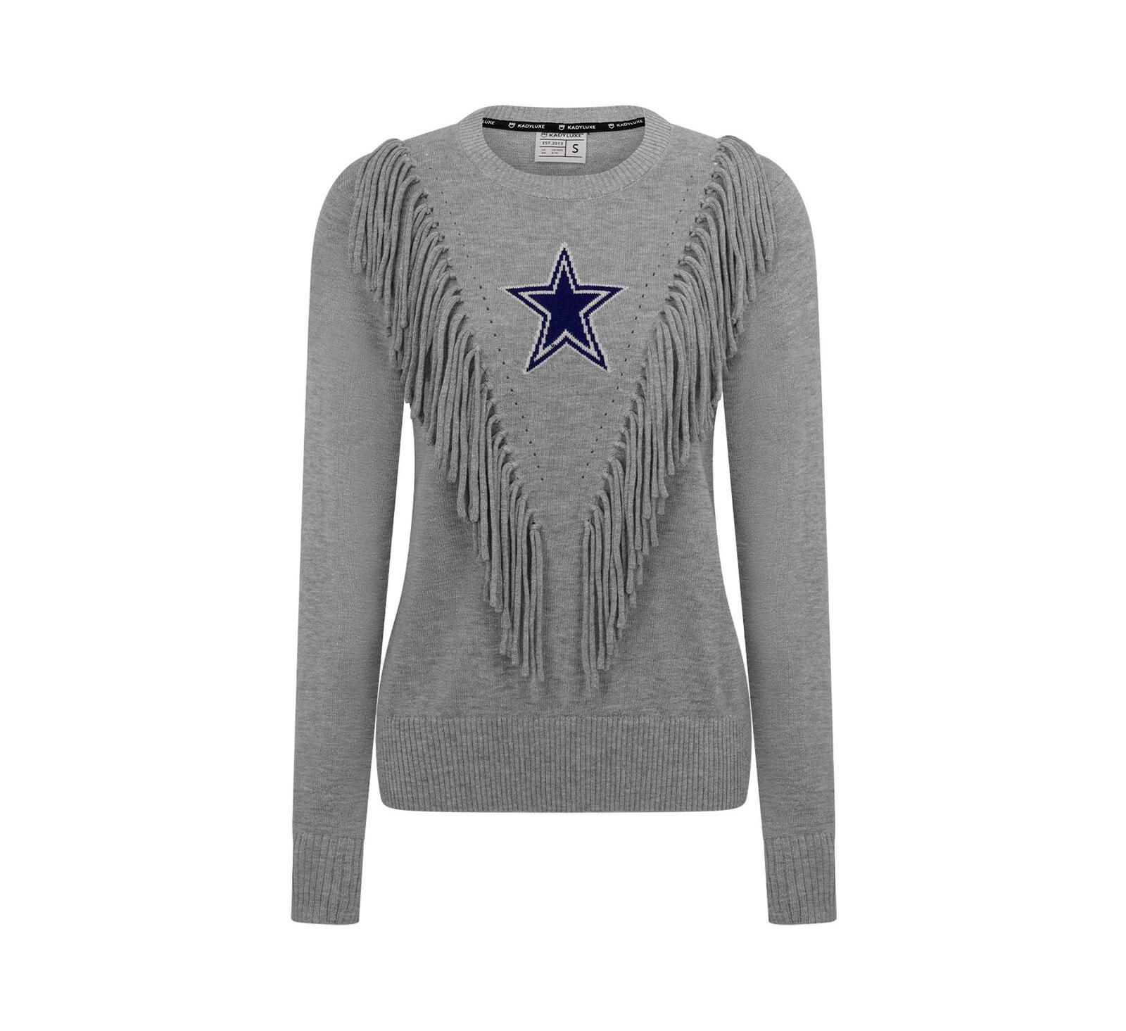 Kadyluxe Женский серебристый джемпер Dallas Cowboys с бахромой и блестками