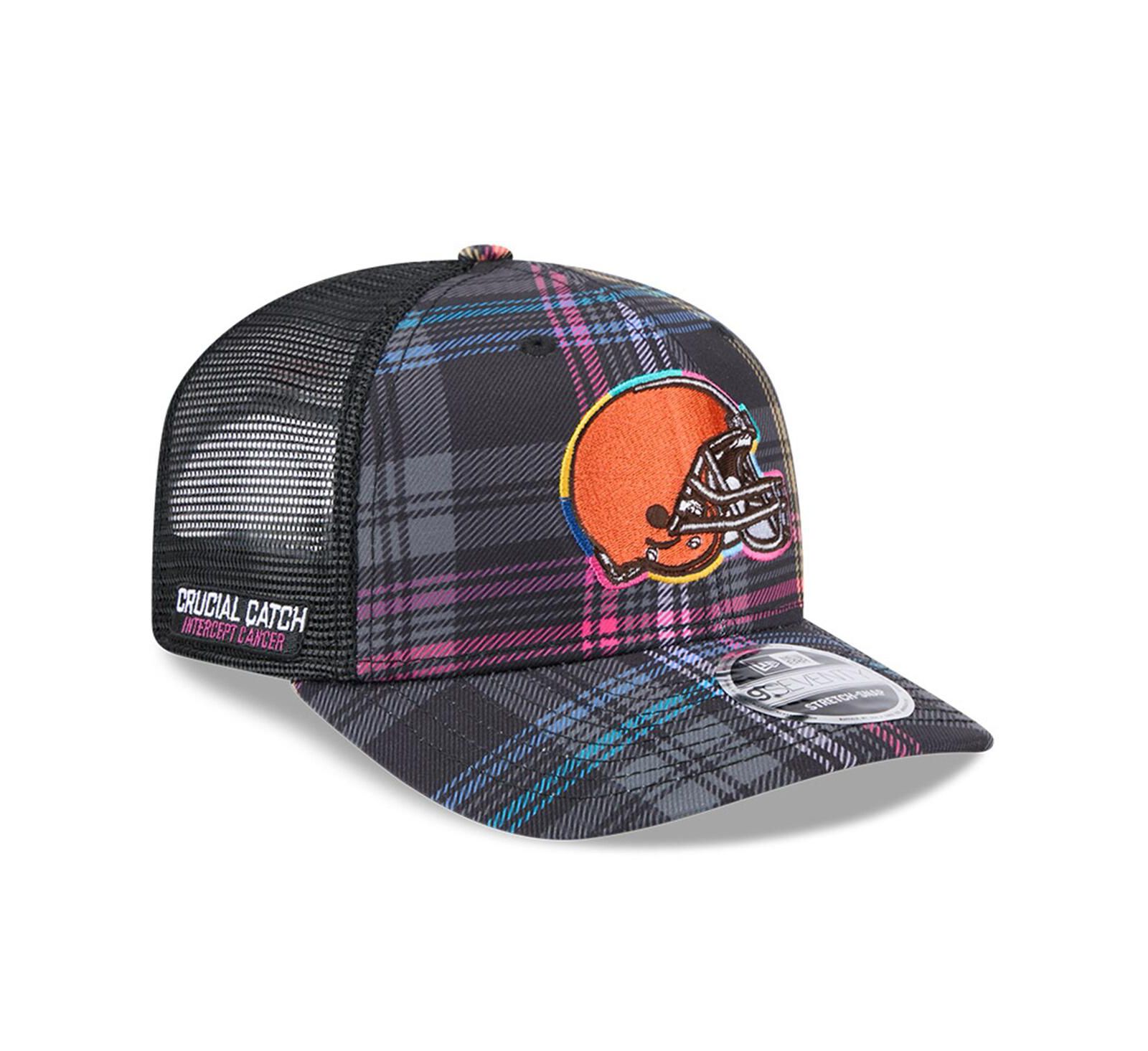 Мужская кепка New Era Cleveland Browns 2024 NFL Crucial Catch Plaid 9SEVENTY Trucker Snapback