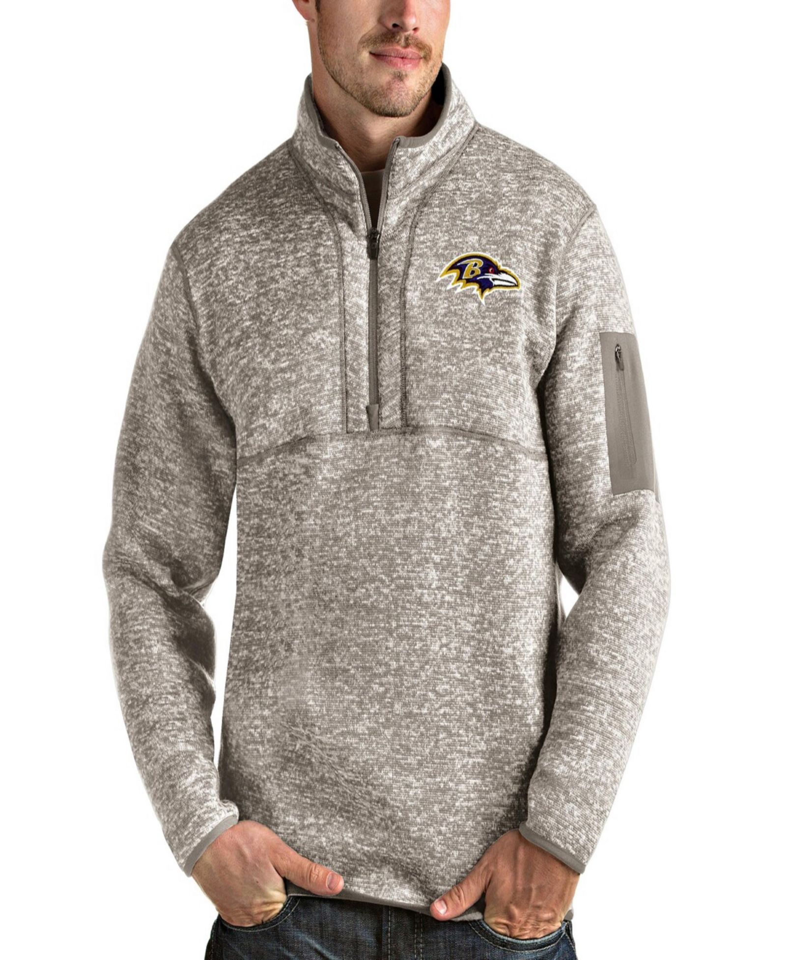 Мужская куртка Antigua Oatmeal Baltimore Ravens Fortune Quarter-Zip