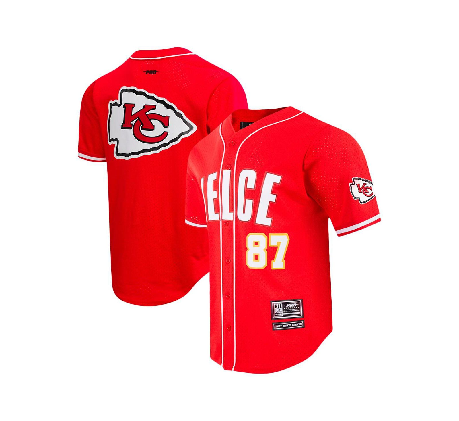 Pro Standard Men's Travis Kelce Red Kansas City Chiefs Mesh Button-Up Baseball Jersey