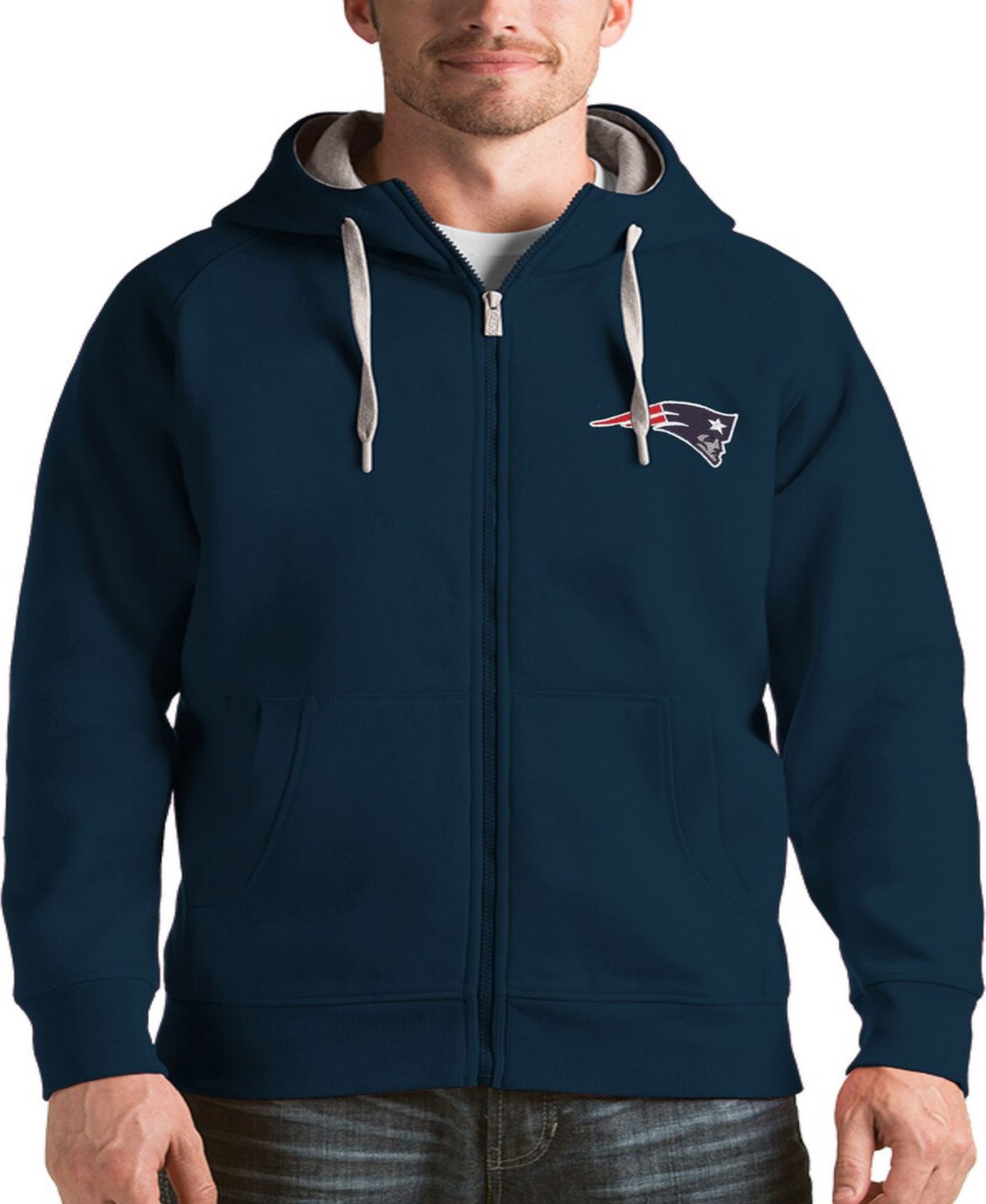 Мужское худи Antigua New England Patriots Victory Full-Zip темно-синее