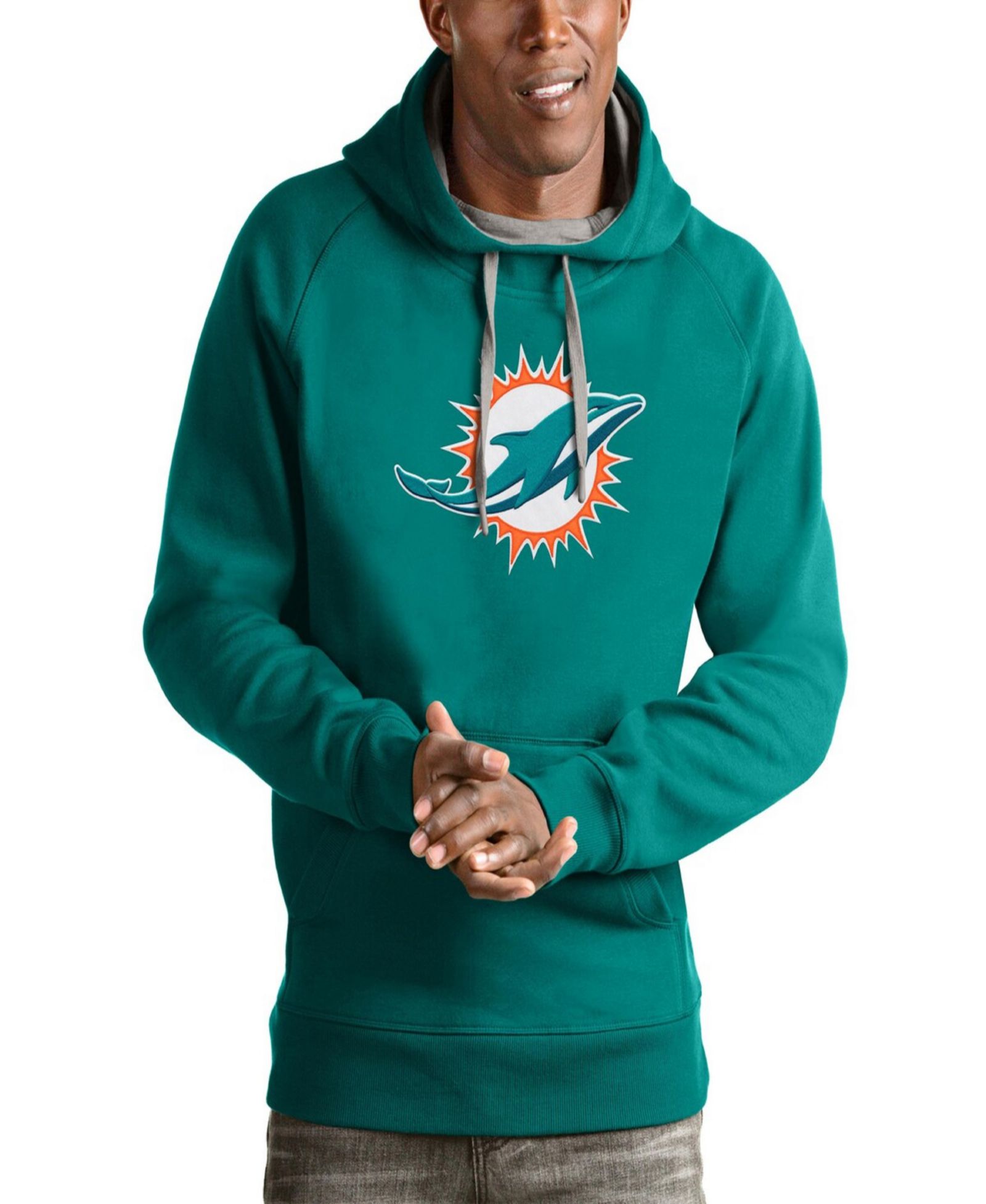 Мужское худи Antigua Aqua Miami Dolphins Victory Pullover
