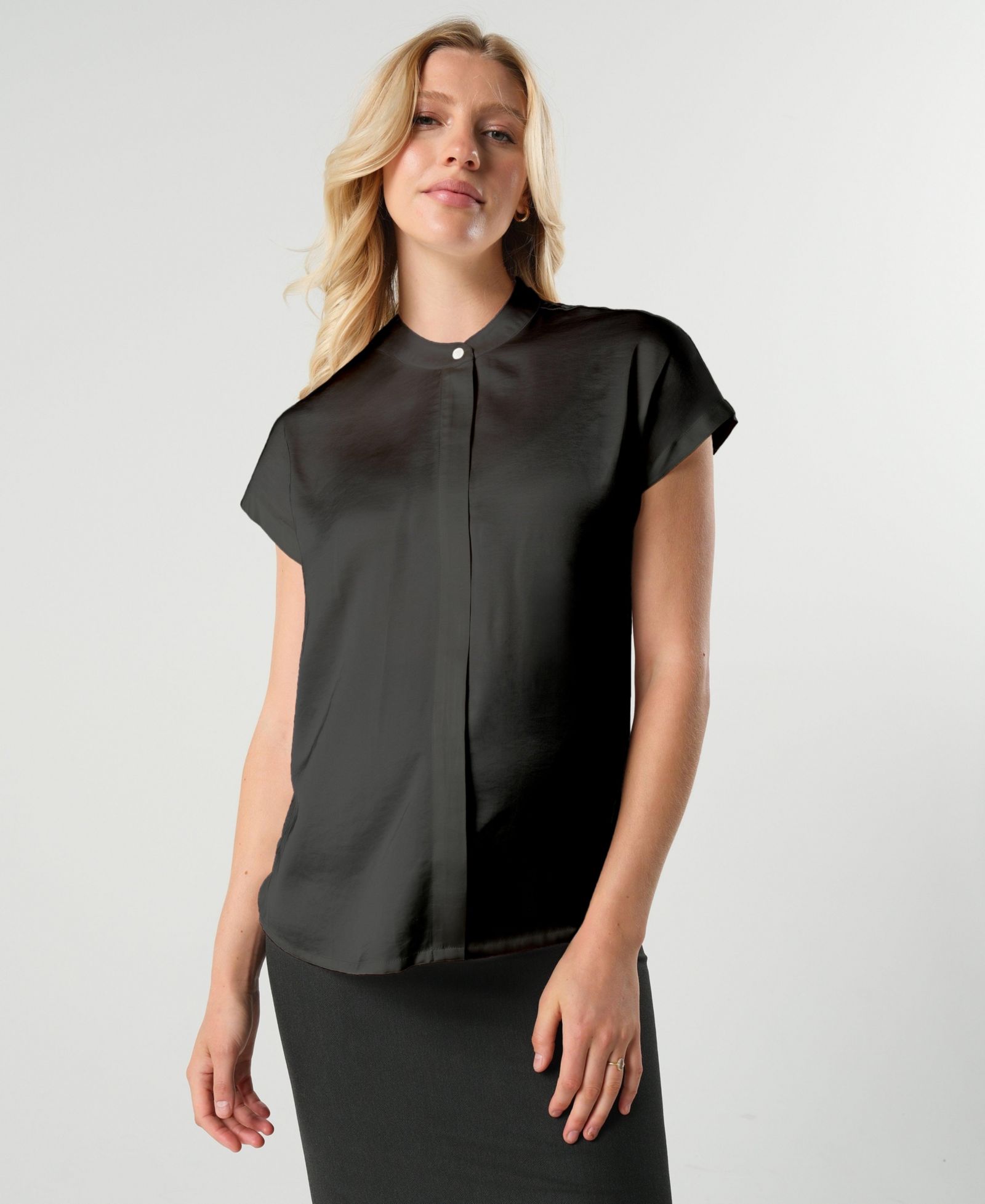 MARION Women's Short Sleeve Satin Shell Top with Concealed Nursing Zip