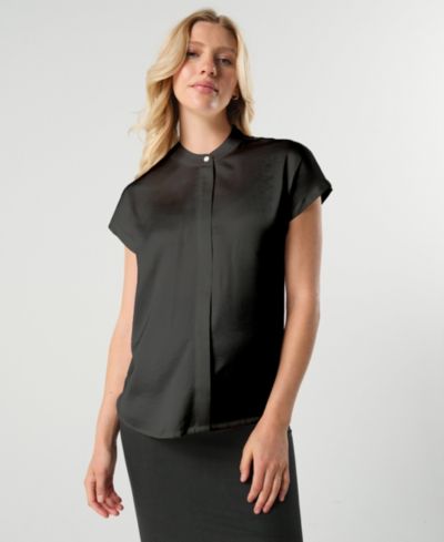 MARION Women's Short Sleeve Satin Shell Top with Concealed Nursing Zip