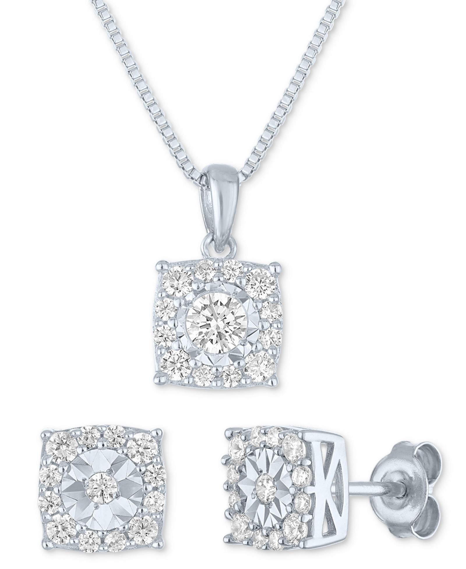 Комплект Forever Grown Diamonds: колье с бриллиантами Lab Grown и серьги-гвоздики (1 ct. t.w.) из стерлингового серебра