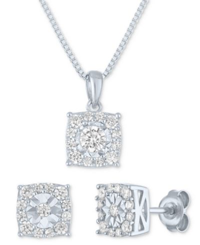 Комплект Forever Grown Diamonds: колье с бриллиантами Lab Grown и серьги-гвоздики (1 ct. t.w.) из стерлингового серебра