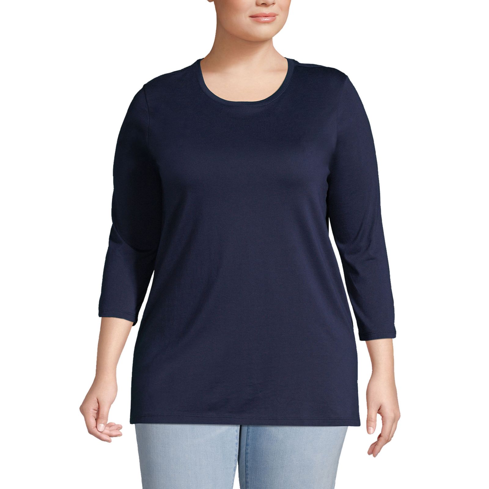 Lands' End Plus Size хлопковая туника с рукавом 3/4