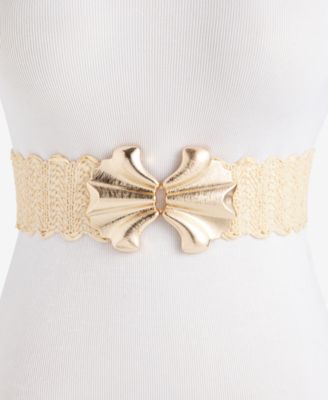 I.N.C. International Concepts Abstract Shell Buckle Stretch Straw Belt, Exclusively at Macy's