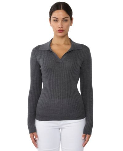 JENNIE LIU Женский джемпер из кашемира и шелка Rib-knit Johnny Collar Polo