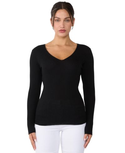 JENNIE LIU Women's 100% Cashmere V-Neck Sweater | Ribbed Tissue Weight Cashmere Sweaters