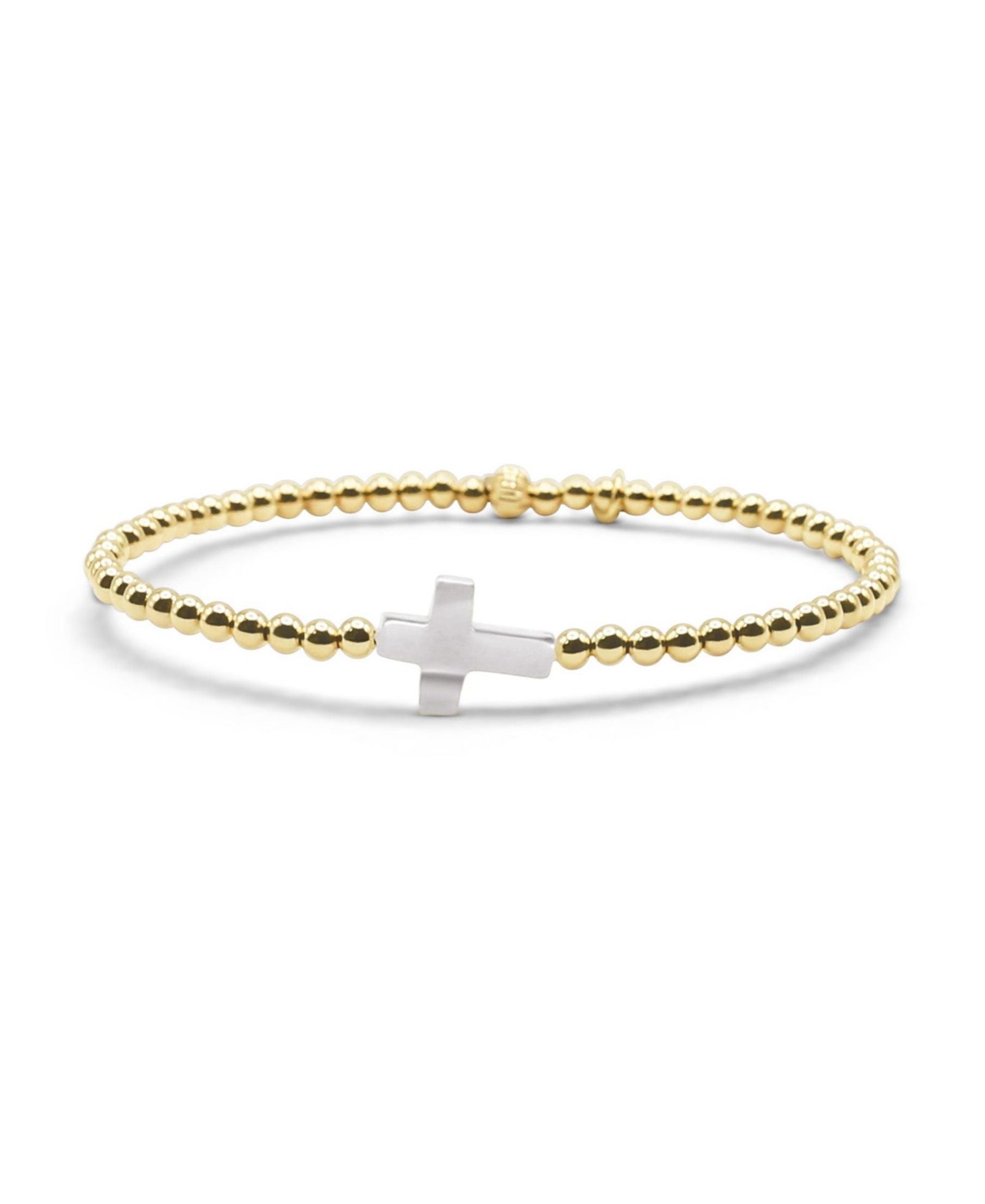 Браслет Bowood Lane 3mm Gold Filled Ball and Mother Of Pearl Cross Stretch