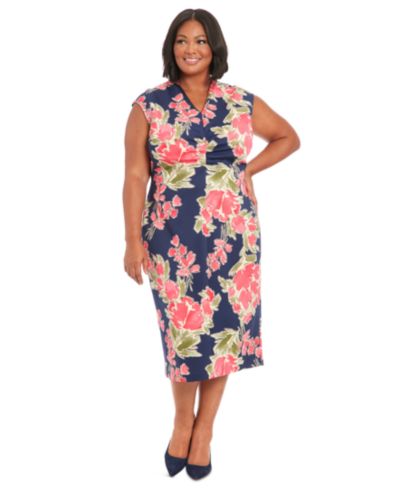 Платье London Times Plus Size V-Neck Ruched-Front