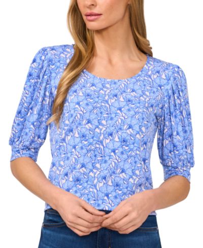 CeCe Женский Floral Shirred Scoop-Neck 3/4-Sleeve Knit Top