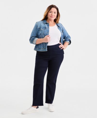 Style & Co Plus Size Straight-Leg Pull-On Jeans, Exclusively at Macy's