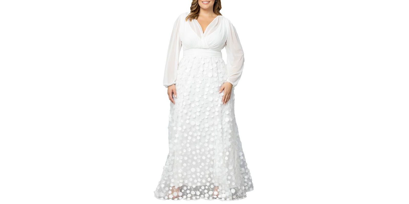 Kiyonna Plus Size Enchanted Garden Long Sleeve Wedding Gown