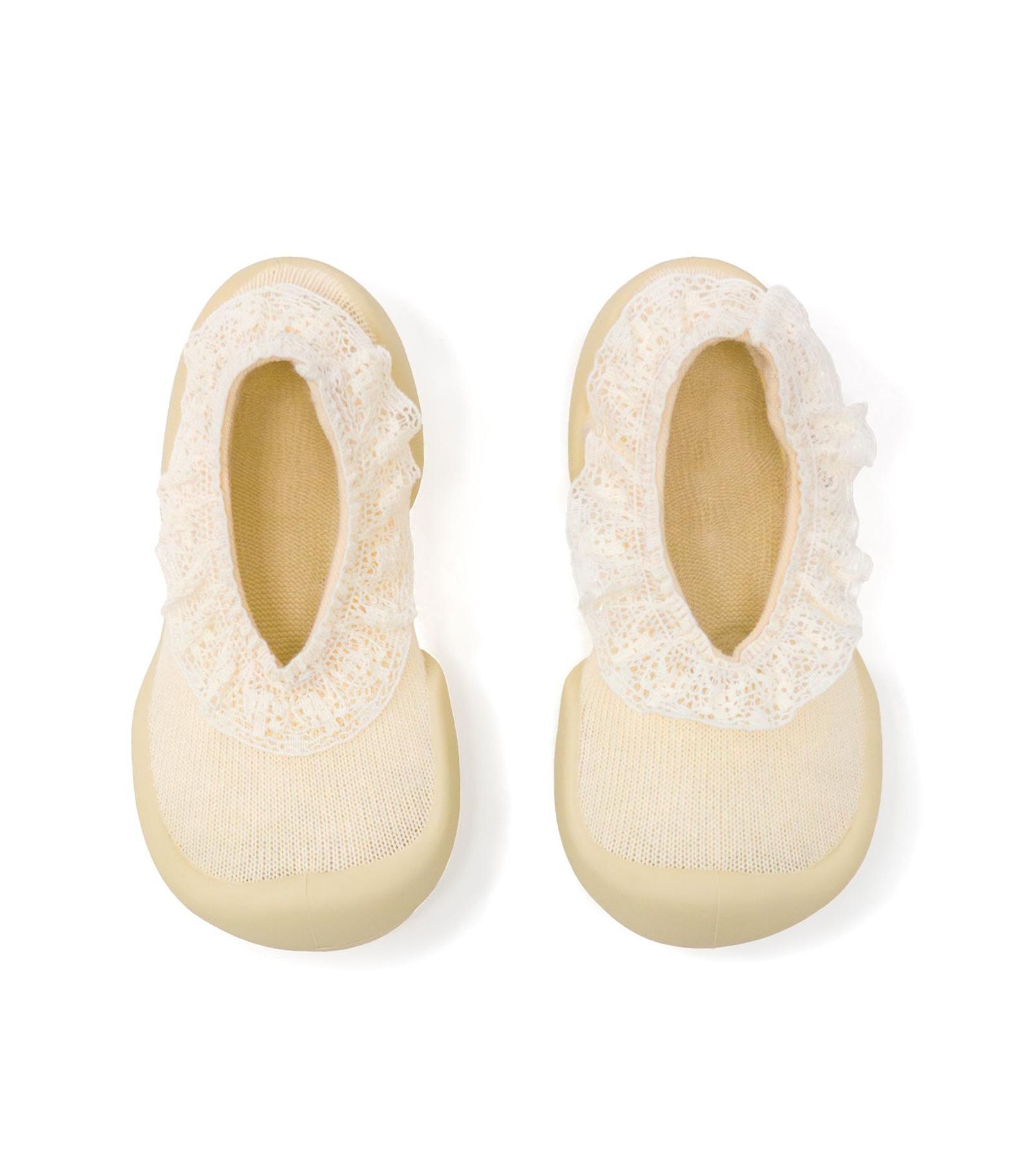 Komuello Baby Girls First Walk Sock Shoes Flat - Sweet Latte Lace