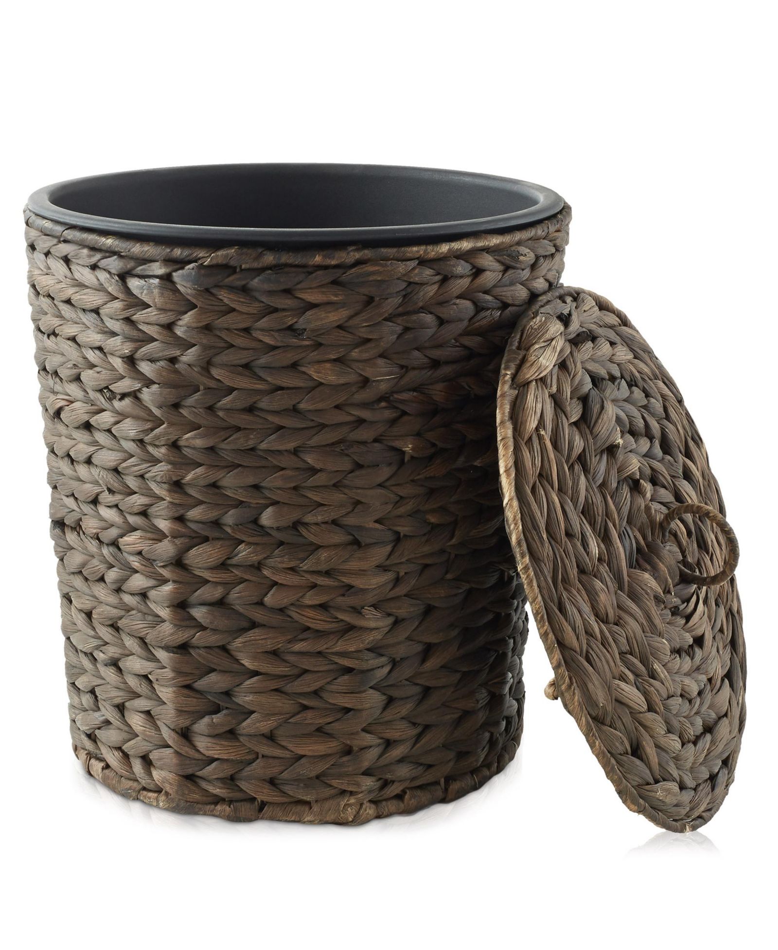 Casafield Hyacinth Trash Can with Lid and Liner - Whitewash White, Woven Wicker Waste Basket for the Bathroom, Bedroom, Laundry Room, Home Office