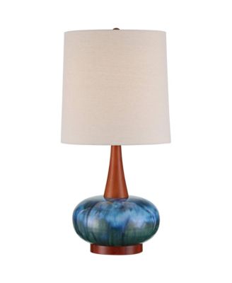 Possini Euro Design Andi 25" High Mid Century Modern Coastal 3-Way Table Lamp Blue Ceramic Wood Single Living Room Bedroom Colors May Vary