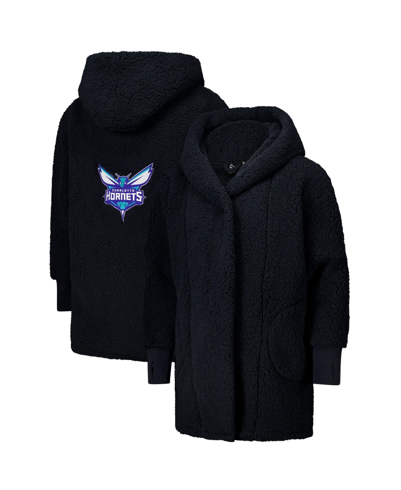 Jill Martin Мужское и Женское худи-свитер Charlotte Hornets Black Oversized Open-Front