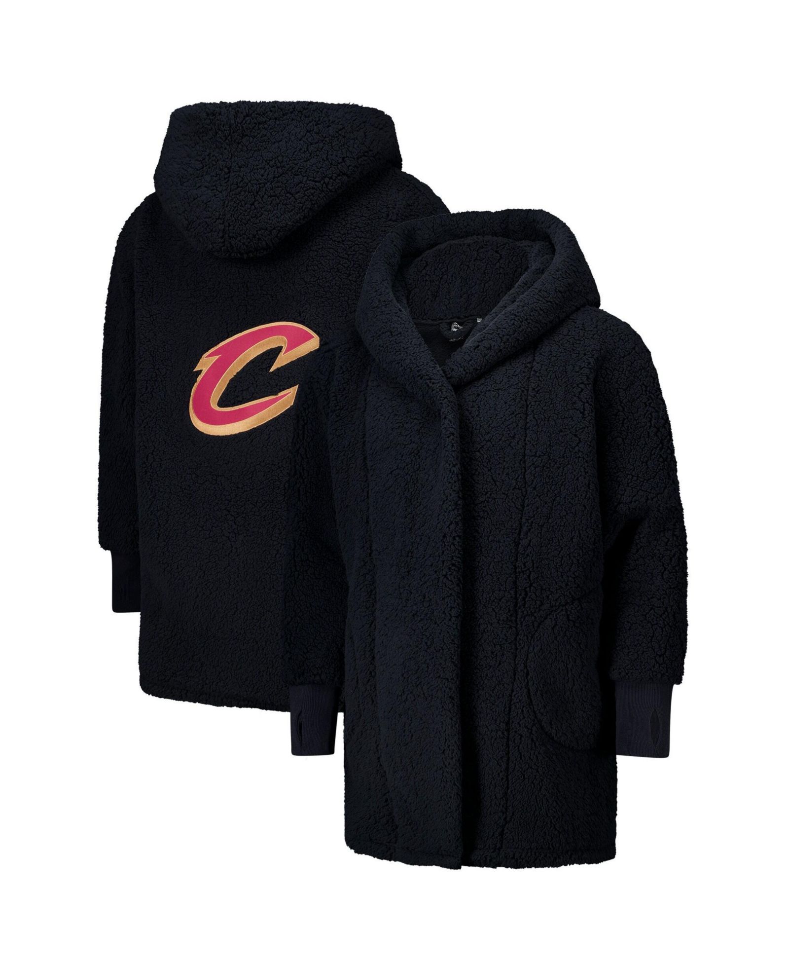 Мужская и женская объемная кофта Jill Martin Cleveland Cavaliers Black Open-Front Hoodie Sweater