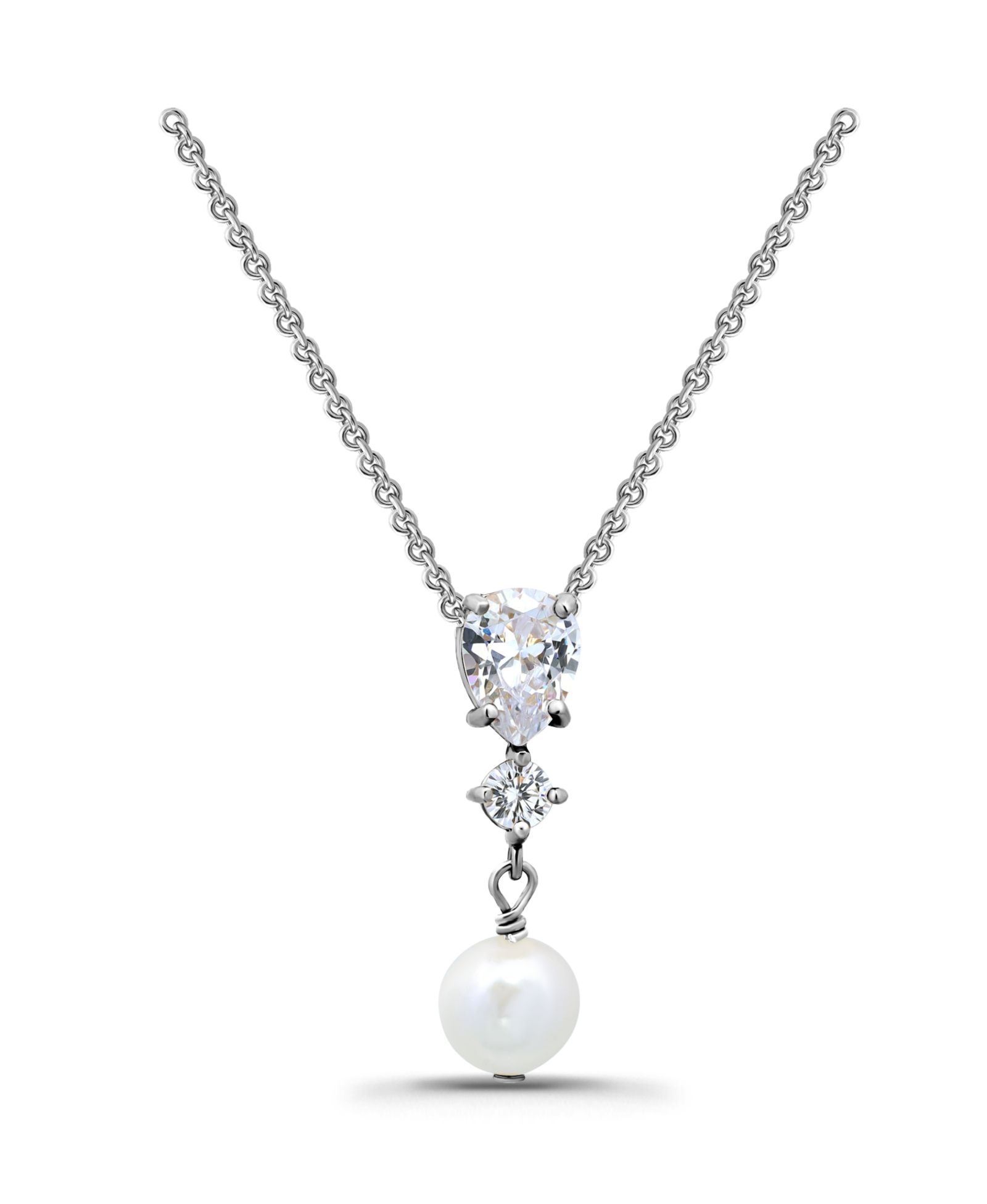 Macy's Freshwater Cultured Pearl Drop Cubic Zirconia Pendant Necklace