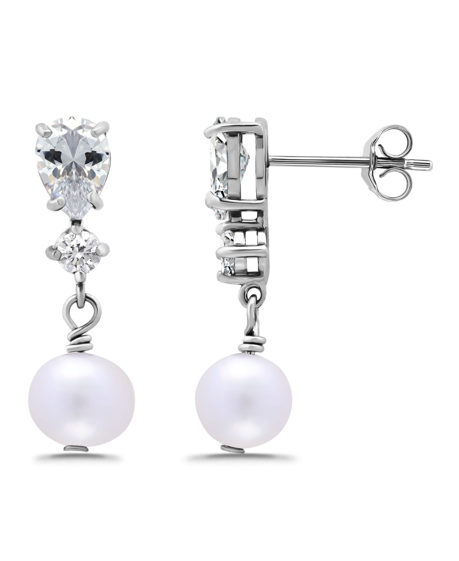 Macy's Freshwater Cultured Pearl Drop Cubic Zirconia Post Earrings
