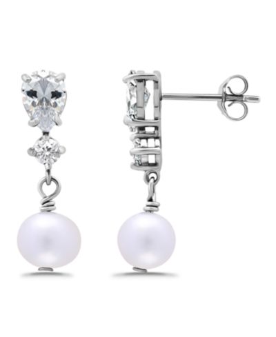 Macy's Freshwater Cultured Pearl Drop Cubic Zirconia Post Earrings