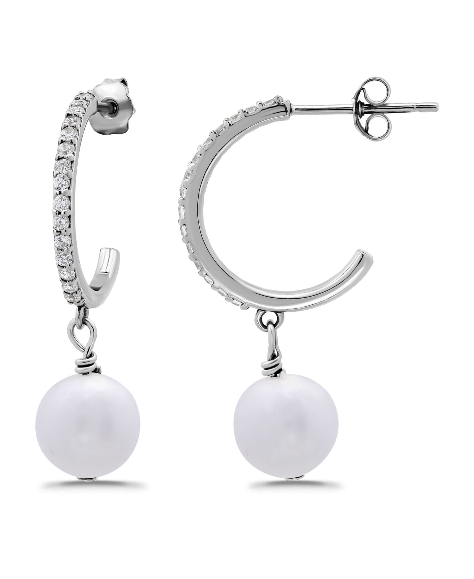 Серьги-кольца Macy's с культивированным жемчугом и кубическим цирконием