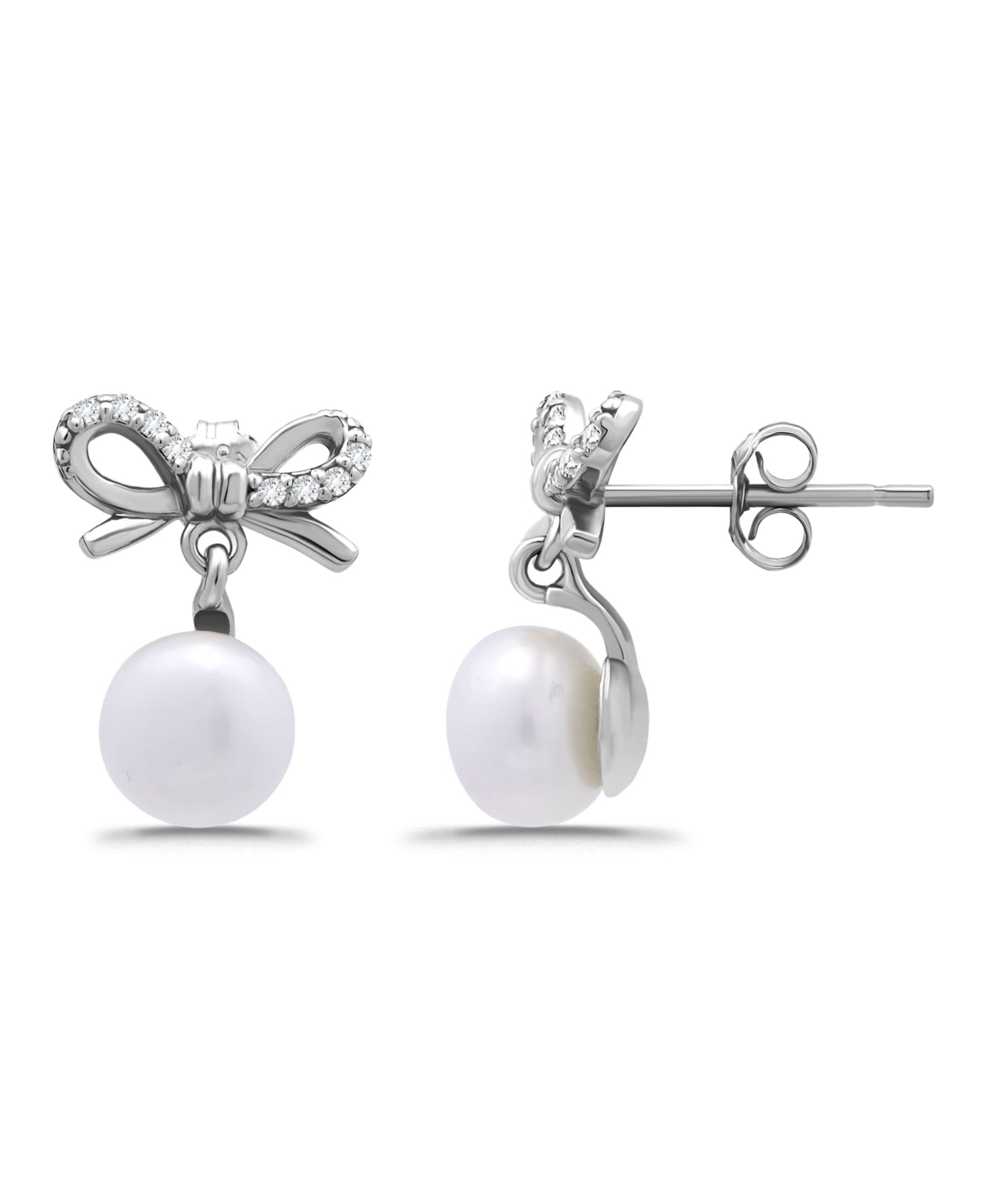 Macy's Freshwater Cultured Pearl Cubic Zirconia Bow Post Earrings