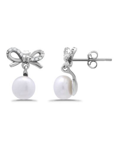 Macy's Freshwater Cultured Pearl Cubic Zirconia Bow Post Earrings