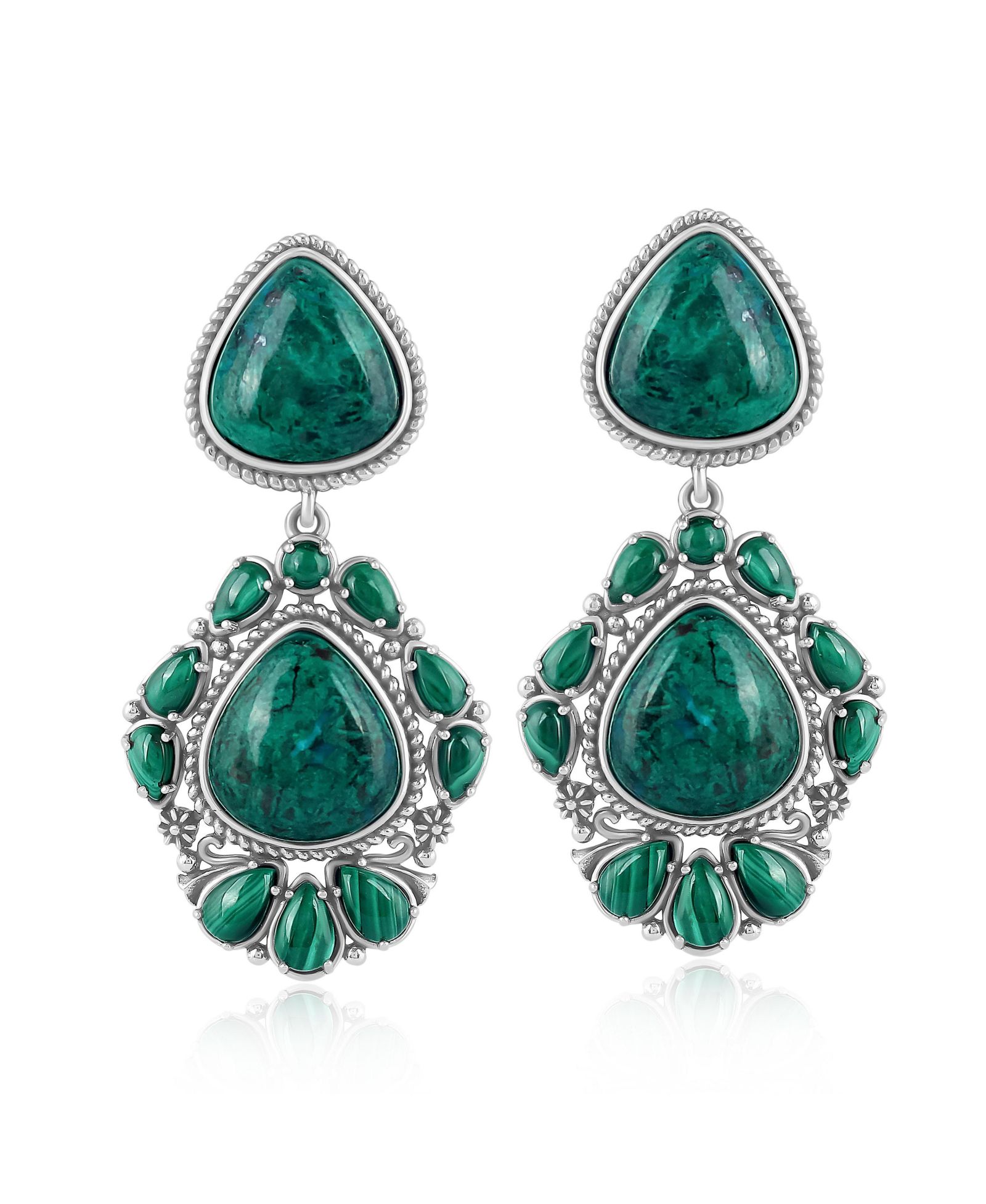 Серьги-подвески American West Jewelry Sterling Silver Chrysocolla Malachite Chandelier Dangle