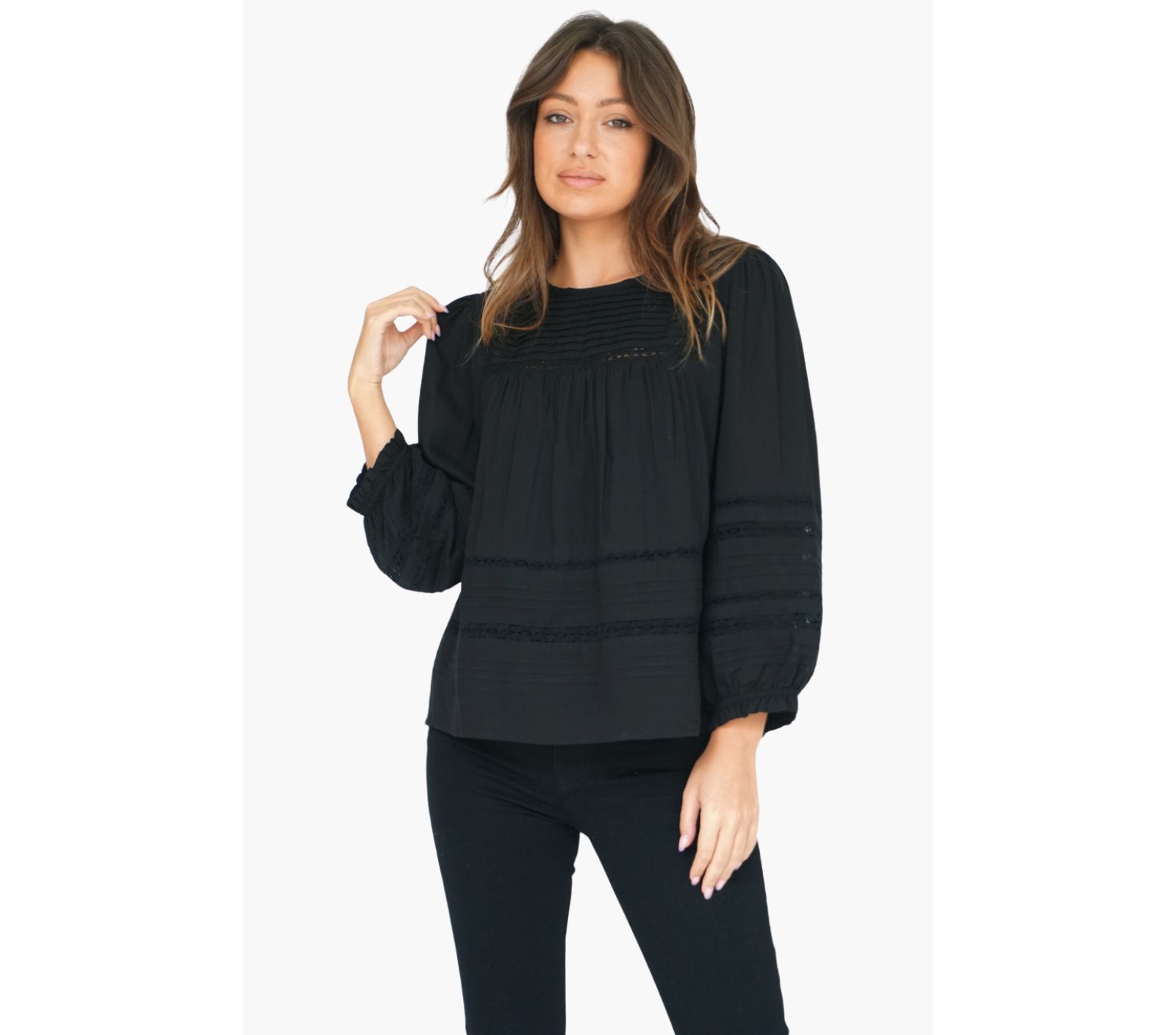 Женская хлопковая блузка Paneros Clothing Dawn с кружевом в черном цвете