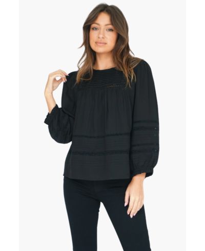 Paneros Clothing Women's Cotton Dawn Blouse with lace in Black