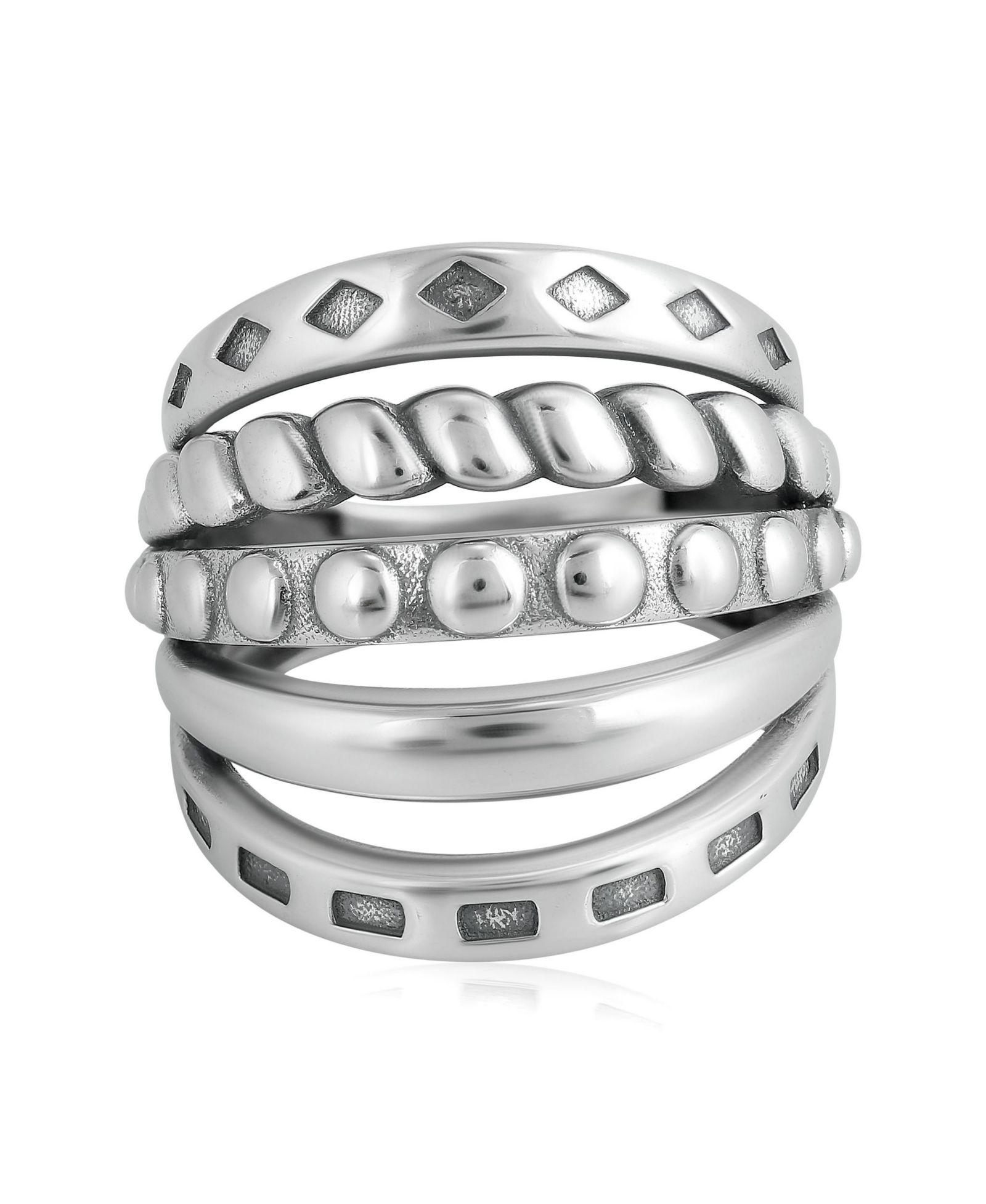 American West Jewelry Sterling Silver Textured Five Band Ring, Size 8
