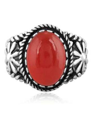 American West Jewelry Sterling Silver Red Onyx Concha Flower Design Ring, Size