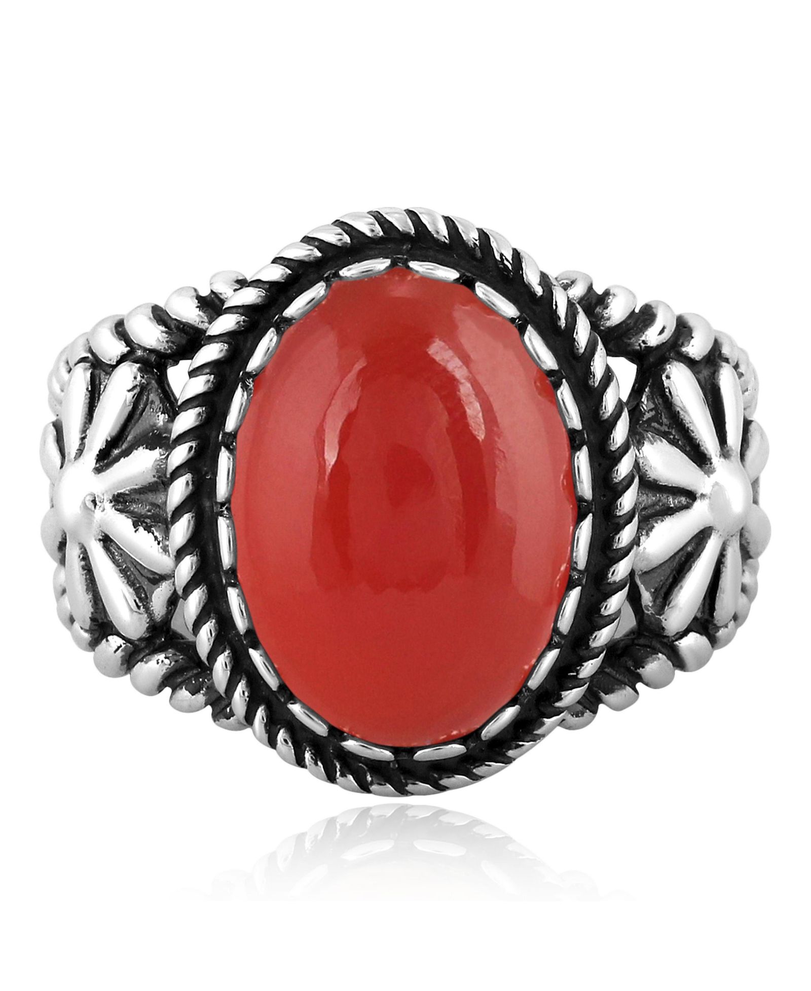 Кольцо American West Jewelry Sterling Silver Red Onyx Concha Flower Design