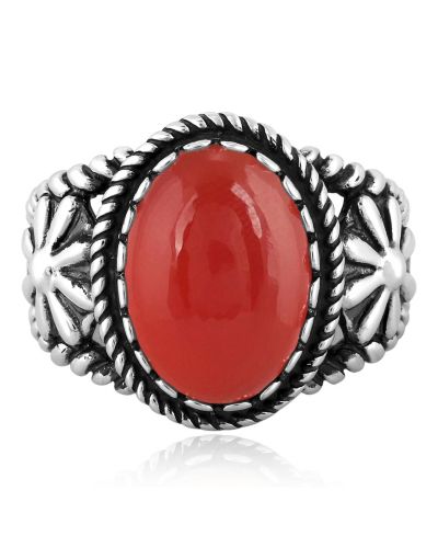 Кольцо American West Jewelry Sterling Silver Red Onyx Concha Flower Design
