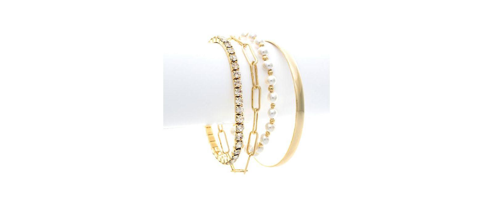 Набор из 4 браслетов Rivka Friedman Mixed Gold Pearl + Cubic Zirconia