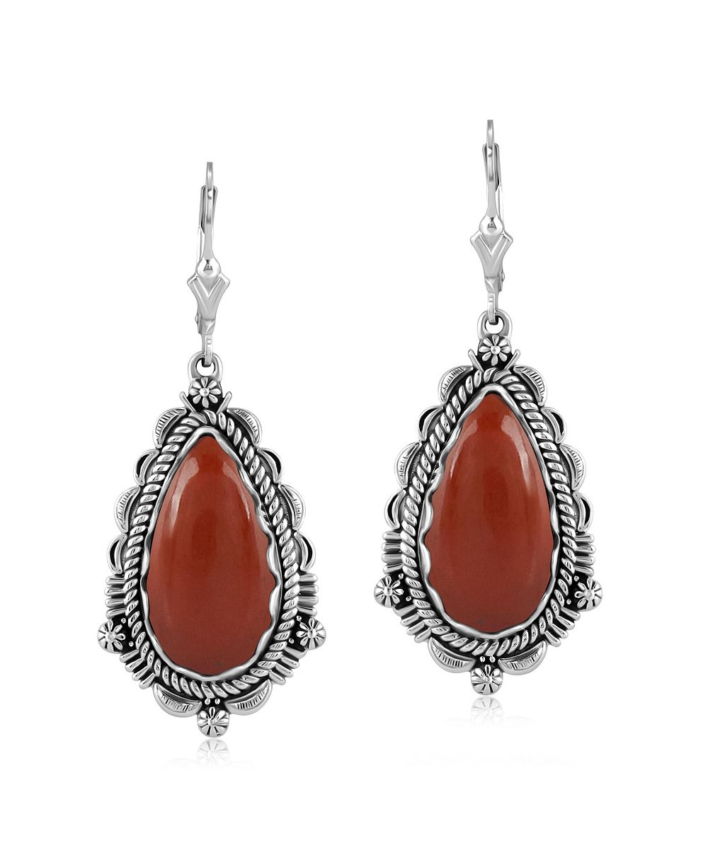 Серьги-подвески American West Jewelry из стерлингового серебра с красным ониксом в форме груши