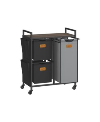 Slickblue 4-Compartment Laundry Hamper, Rolling Laundry Sorter Cart with Shelves, Side Pockets & 6 Labels