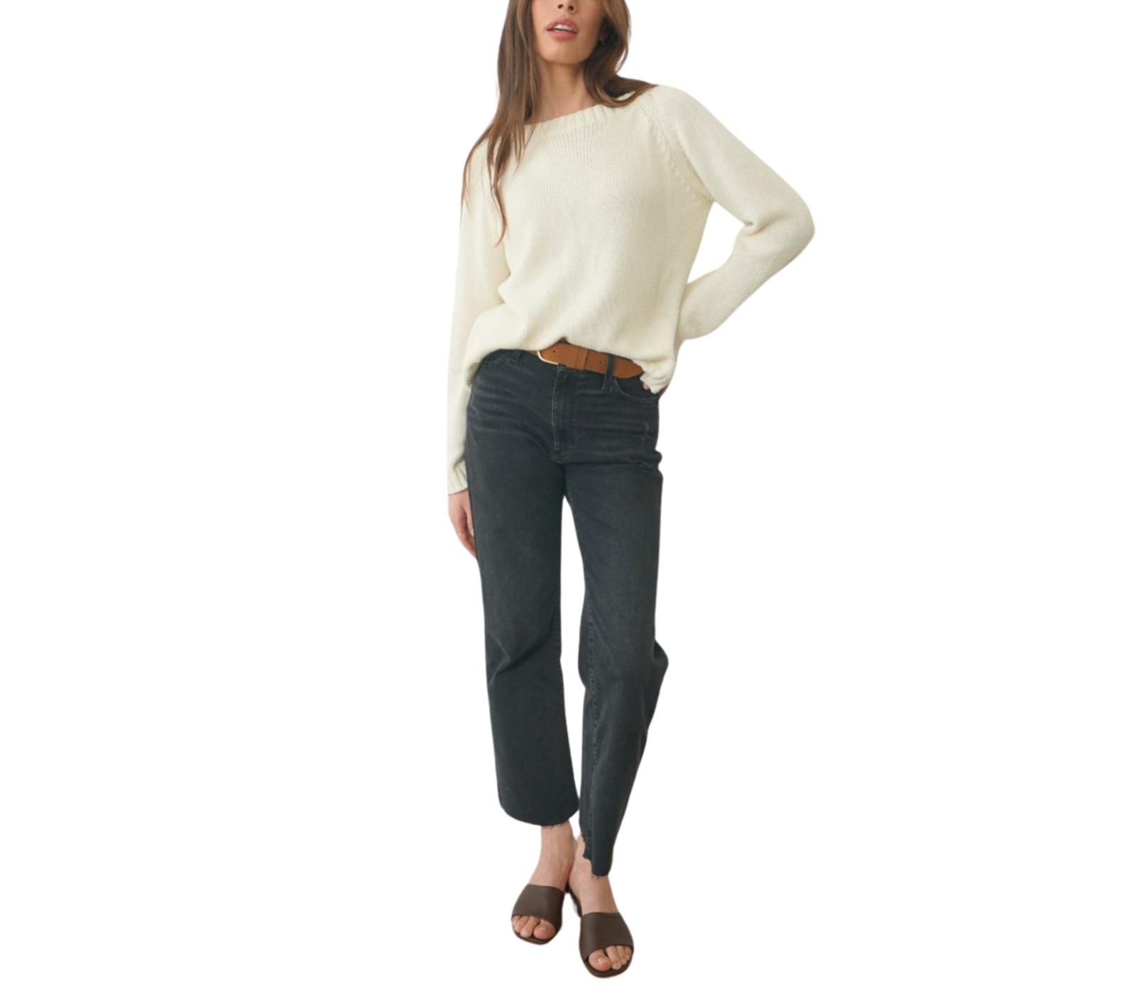 Paneros Clothing Women's Cotton Sloane Crewneck Pullover Sweater in Oat