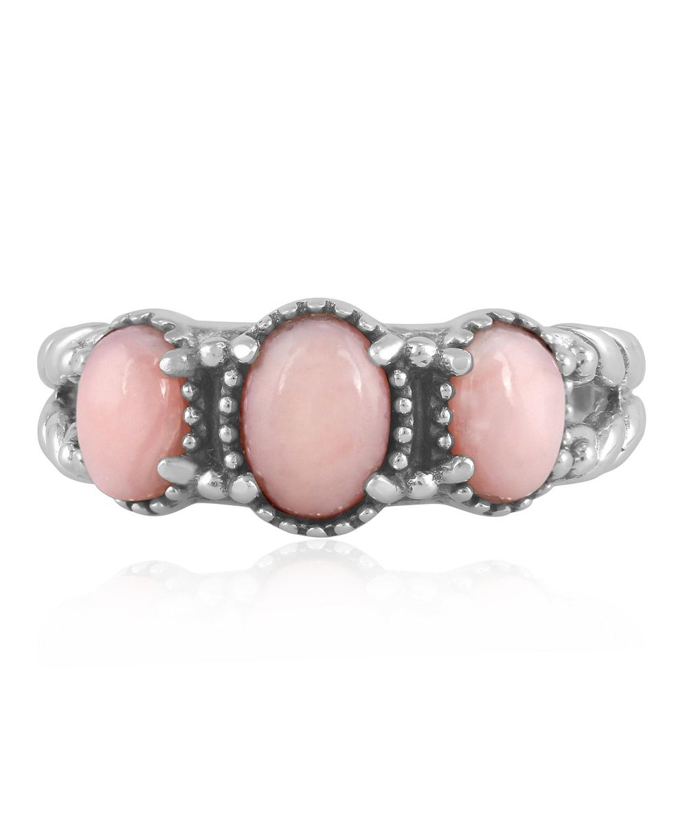 Кольцо American West Jewelry Sterling Silver Pink Opal Gemstone 3-Stone Size 6
