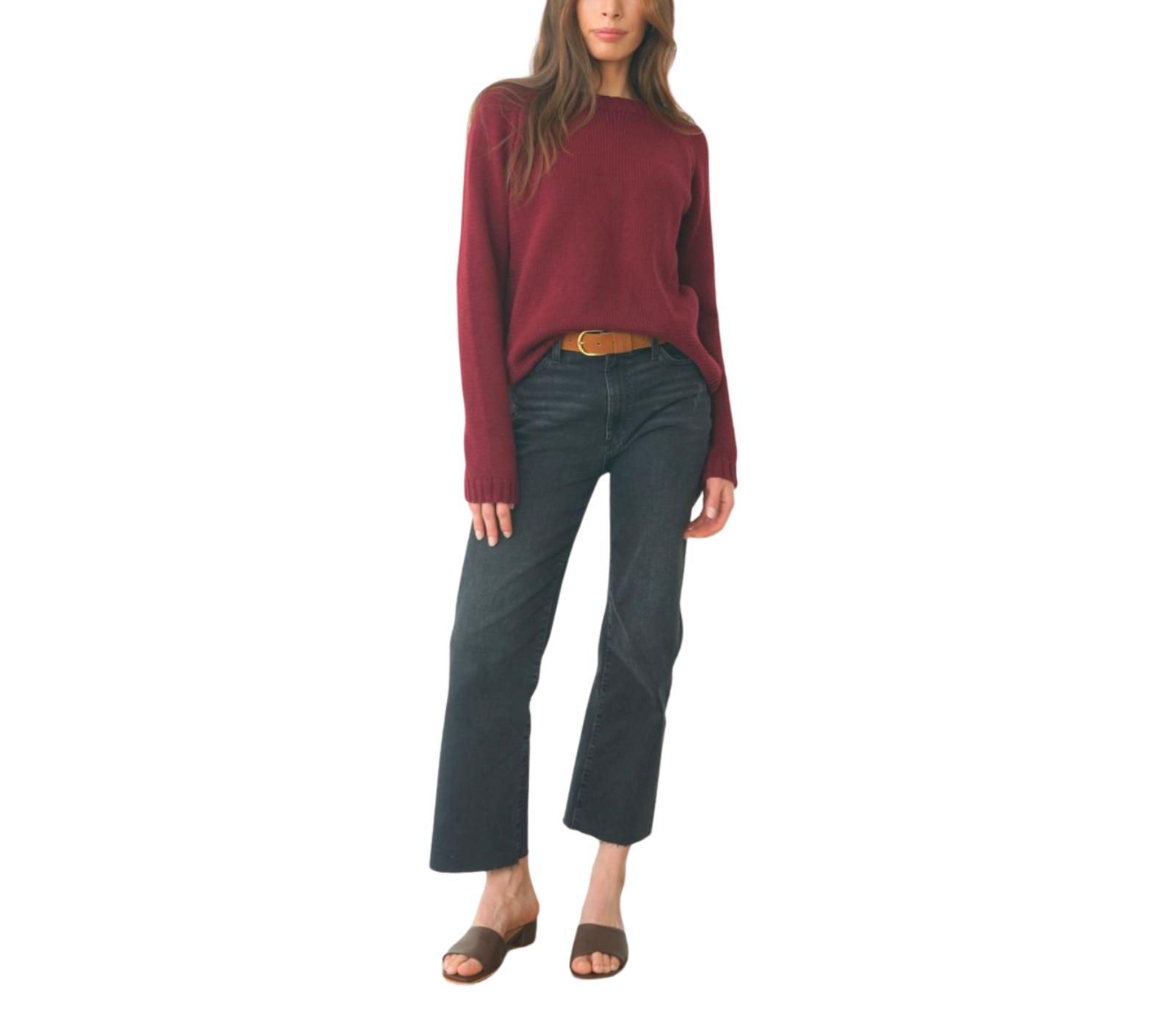 Paneros Clothing Women's Cotton Sloane Crewneck Pullover Sweater in Burgundy