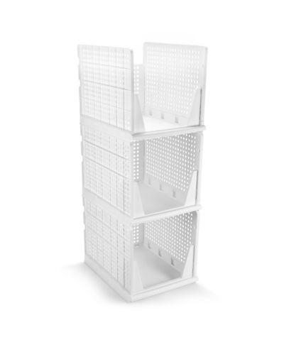 Sorbus 3 Tier Extra Large Open Front Plastic Stackable Baskets Stand - for closets, bedrooms, bathrooms, or pantries