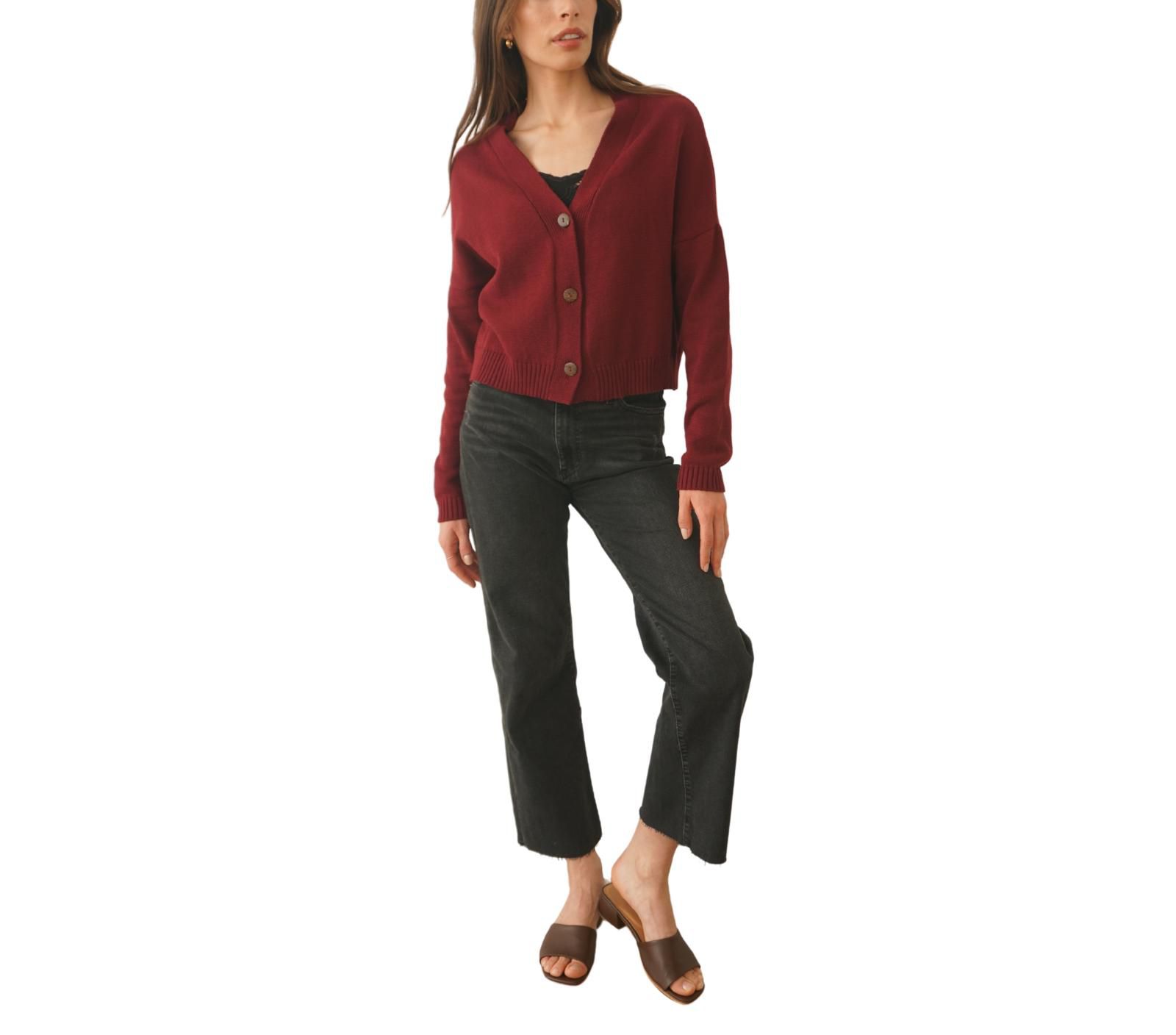 Женская хлопковая кардиганы Paneros Clothing Diana Crop в Burgundy