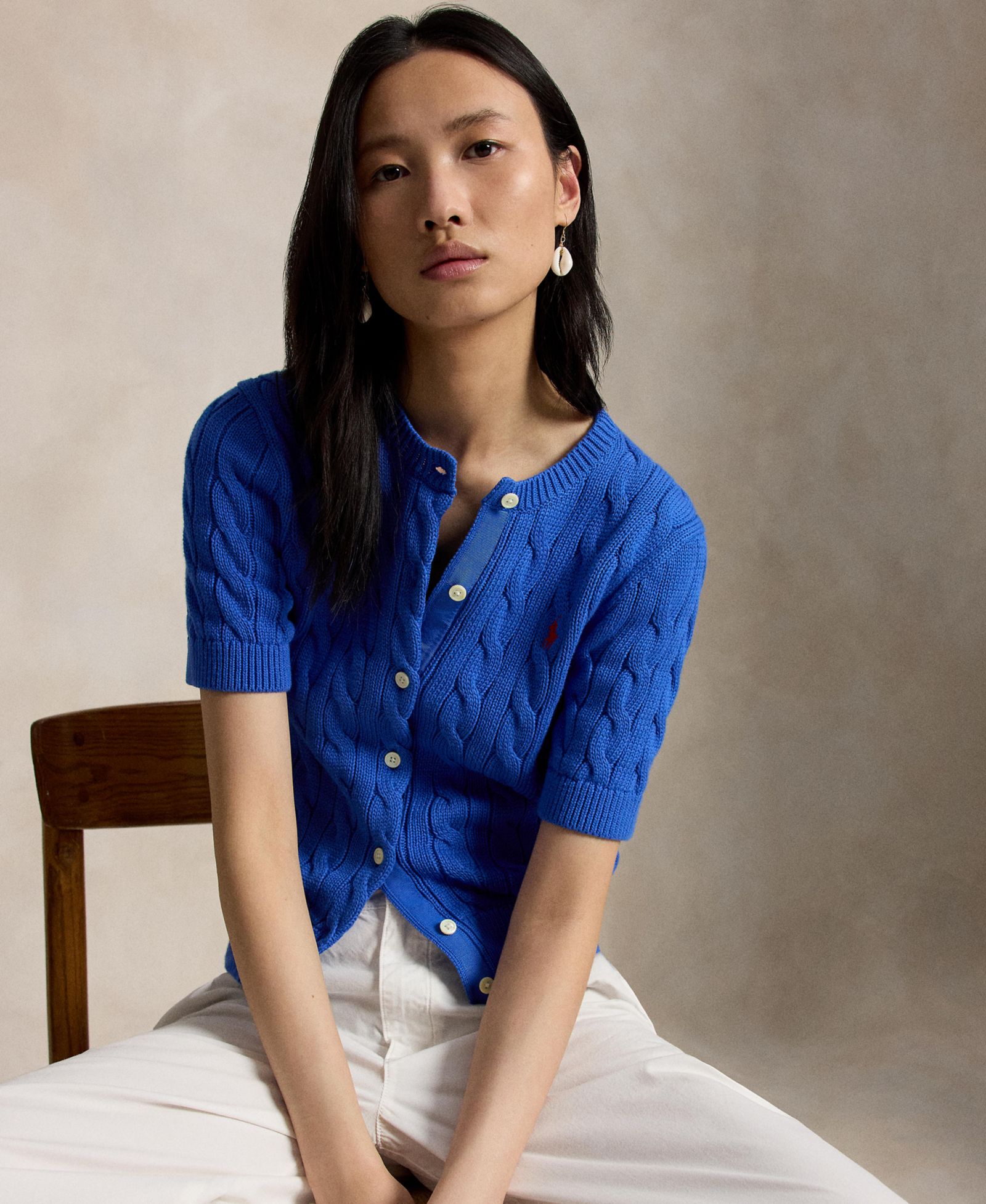 Polo Ralph Lauren Women's Cable-Knit Cotton Short-Sleeve Cardigan