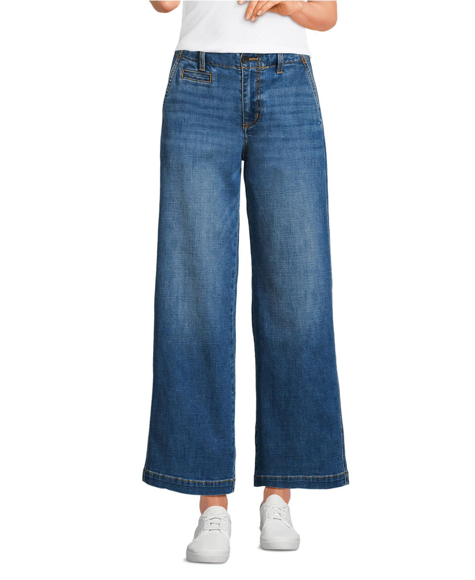 Lands' End Women's Mid Rise Denim Wide Leg Ankle Jeans