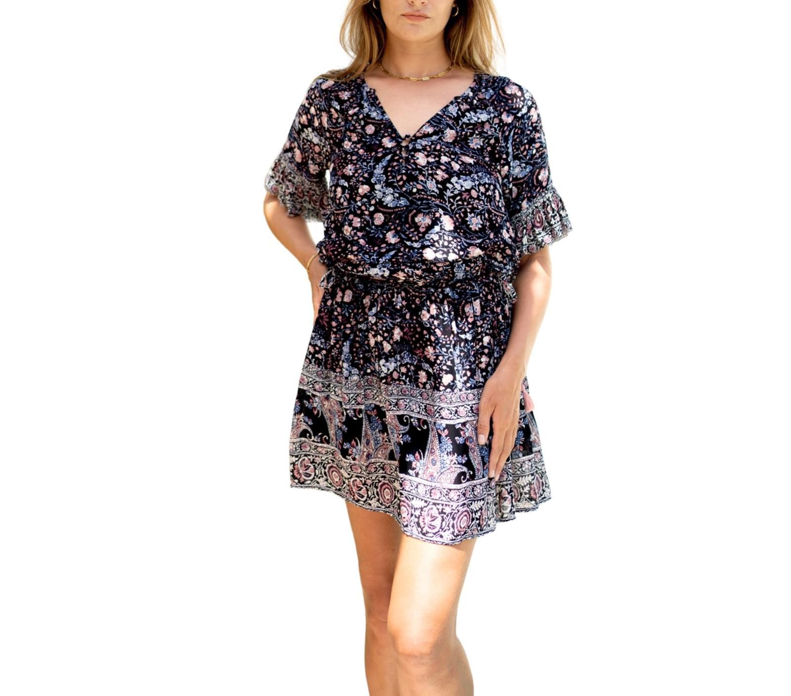 Paneros Clothing Женское мини-платье Flora с цветочным принтом, черный цвет